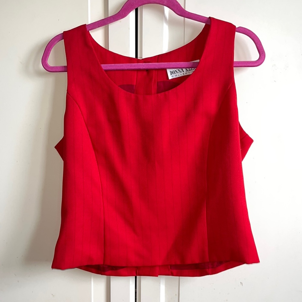 Donna Klein red pinstripe structured top